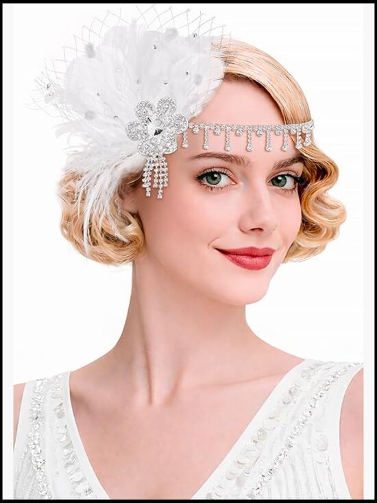 Flapper Feather Headpiece Rhinestone Headband Vintage 1920s Great Gatsby main image 6